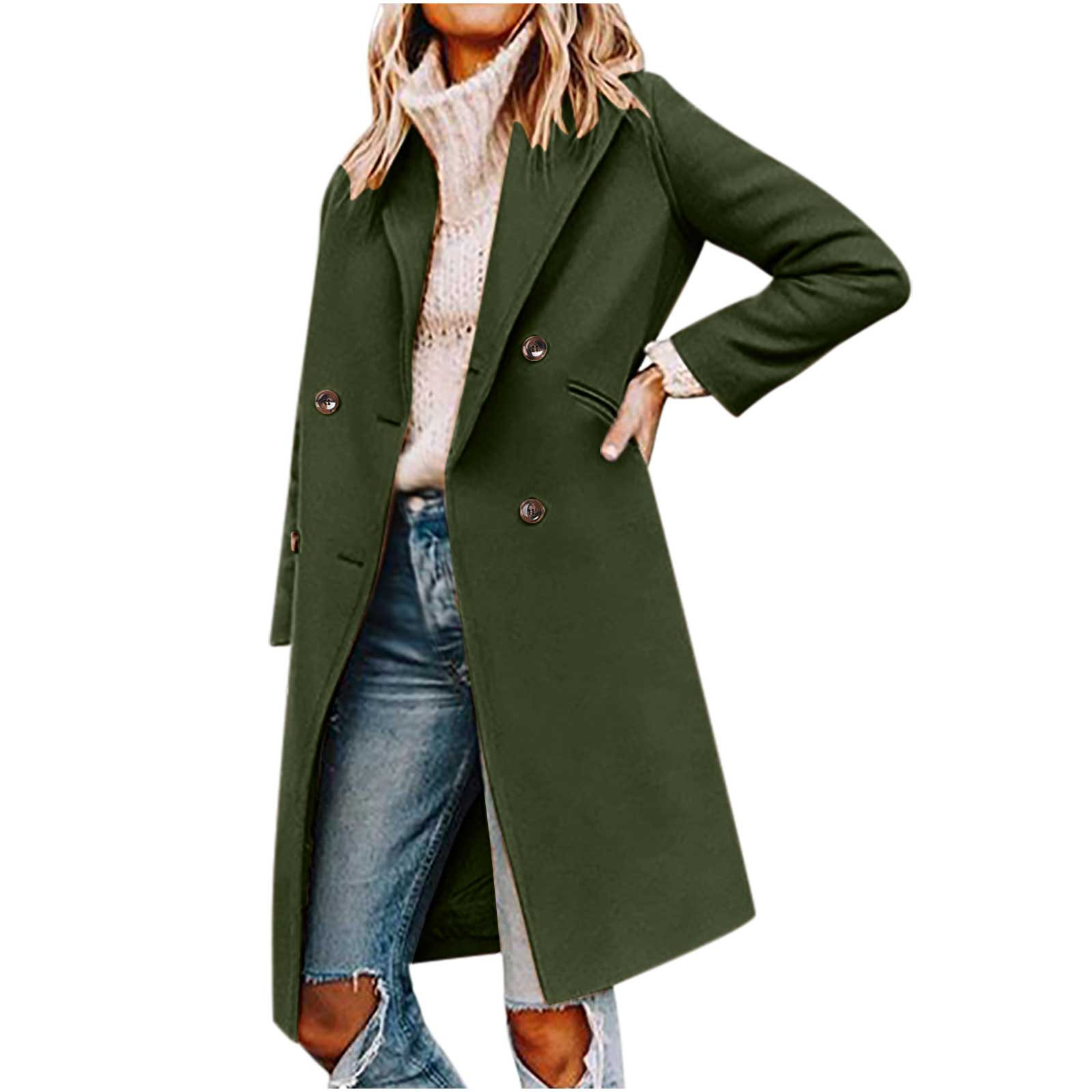 Fall Winter Savings Clearance 2024! TAGOLD Womens Coats,Woman Winter Casual Solid Turndown Keep Warm Single-breasted Windbreaker Coat Anoraks